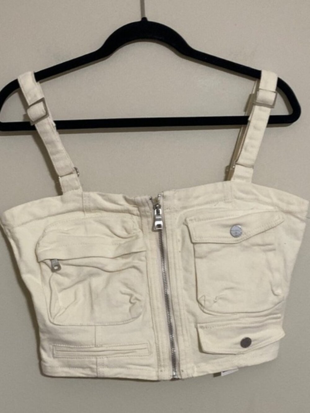 First Row Cream Zippered Crop Top corset women XL festival rodeo beach Y2K boho
